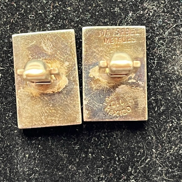 Vintage Modernist Maisabel Metals Cufflinks Silver 925 Mexico goldtone malachite - Picture 6 of 8
